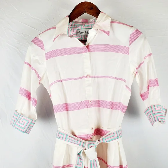 Dizzy Lizzie Mrs Maisel Dress Striped Geometric Cotton Midi Dress - Picture 2 of 9